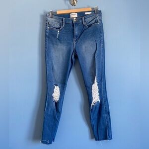 Frame Denim - Le Skinny de Jeanne Crop - Distressed Jeans with Raw Hem